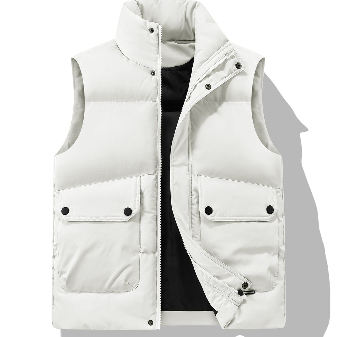 Men's Padded Quilted Vest with High Stand-Up Collar, Flap Pockets & Concealed Zipper Mune Fashion