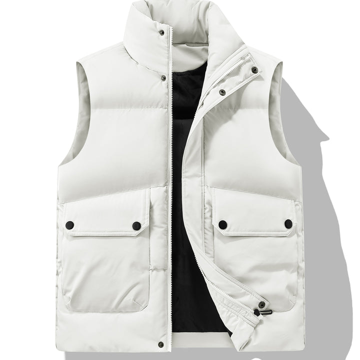 Men's Padded Quilted Vest with High Stand-Up Collar, Flap Pockets & Concealed Zipper Mune Fashion