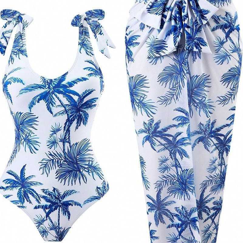 Women's High Neck One-Piece Swimsuit with Matching Wrap Skirt Mune Fashion