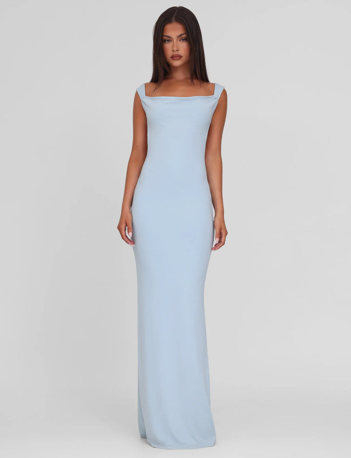Women's body-hugging evening dress with square neckline and wide straps Mune Fashion
