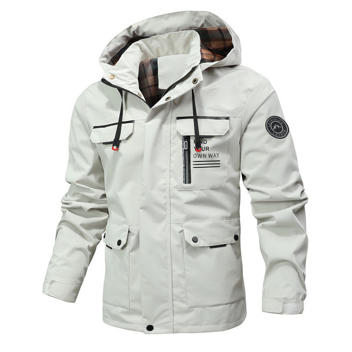 Men's functional jacket with hood, utility pockets and checkered lining Mune Fashion