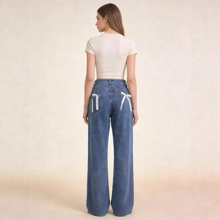 Women's high-waisted extra-long flared jeans with wide leg and clean five-pocket cut Mune Fashion