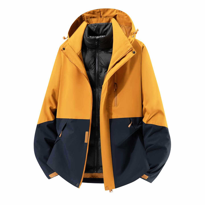 Men's Waterproof Three-Piece Winter Jacket with Removable Down Inner Jacket and Hood Mune Fashion