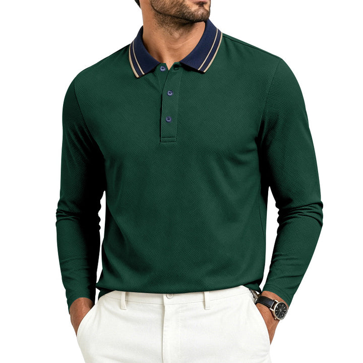 Men's Long Sleeve Polo in fine pique structure with contrasting college collar Mune Fashion