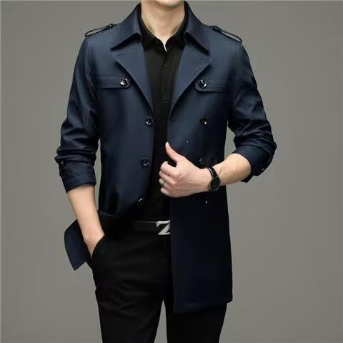 Men's double-breasted fitted trench coat with epaulettes Mune Fashion