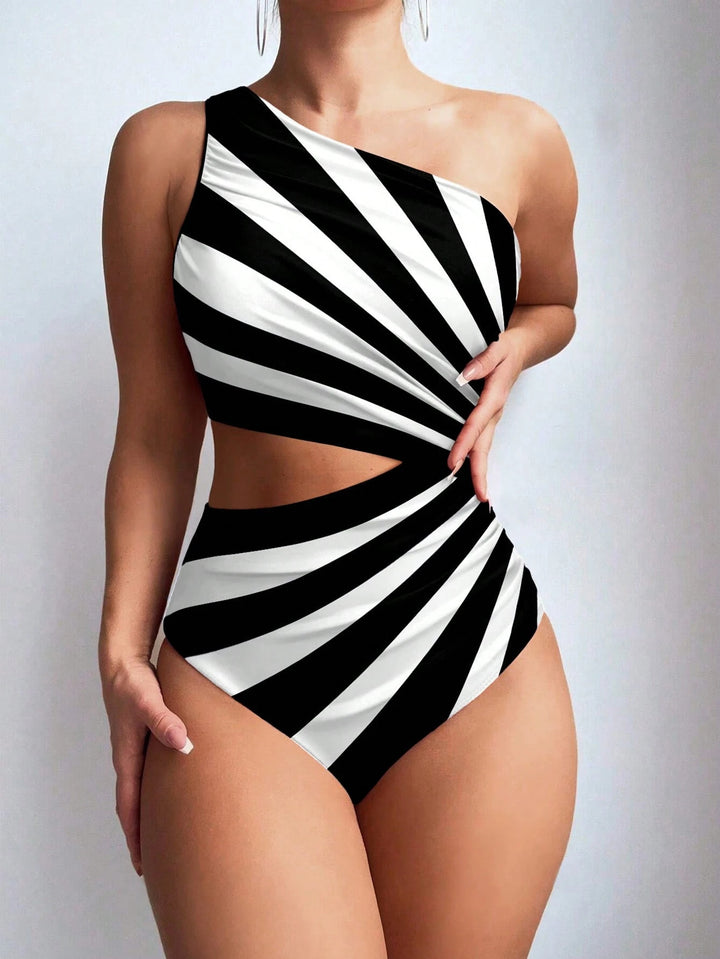 Women One-Sided Swimsuit with Elegant Draping Mune Fashion