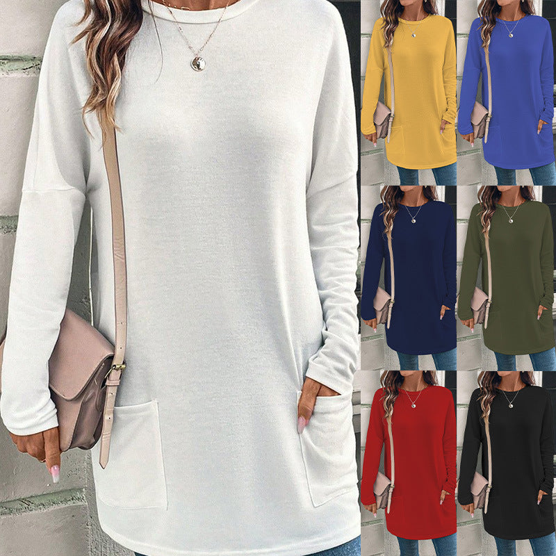 Women's loosely cut long tunic with round neckline, side pockets, and soft jersey Mune Fashion