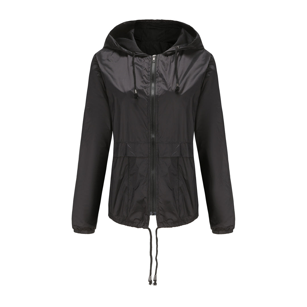 Women's lightweight wind jacket with hood mesh lining drawstring and zipper Mune Fashion