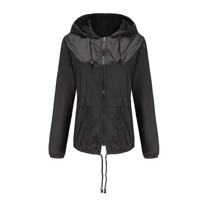 Women's lightweight wind jacket with hood mesh lining drawstring and zipper Mune Fashion
