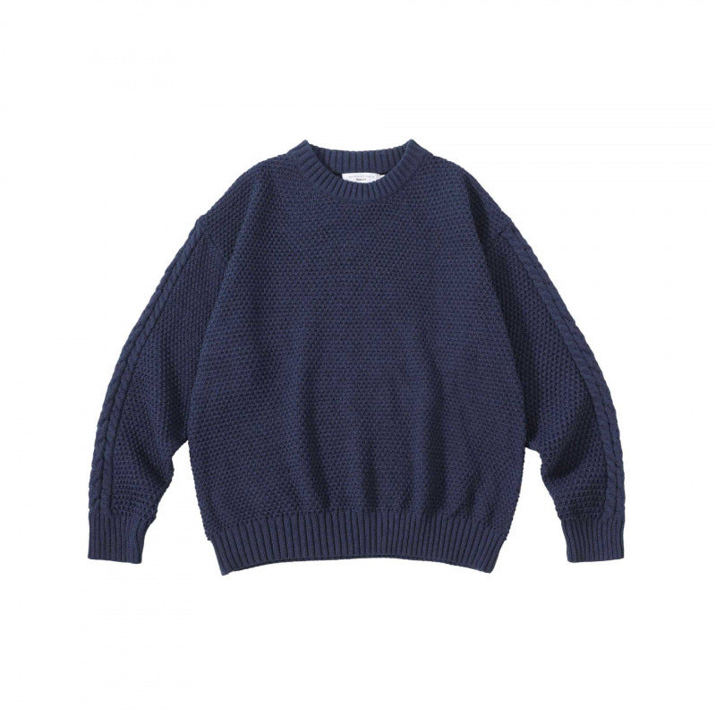 Unisex Oversize Chunky Knit Sweater with Cable Sleeves and Round Neckline Mune Fashion