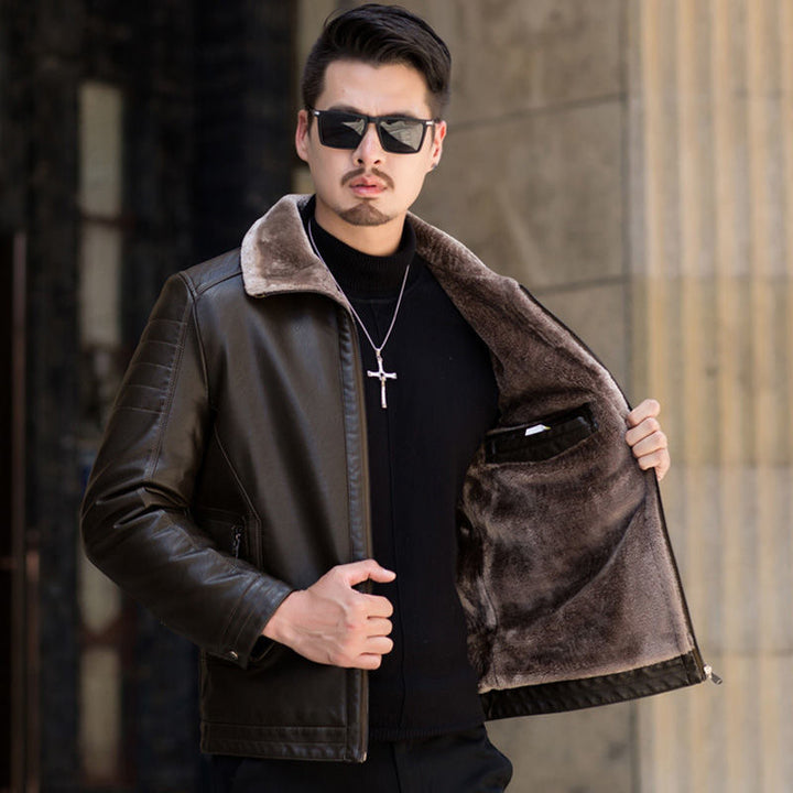 Men's faux leather transitional jacket with full teddy lining and foldable collar Mune Fashion
