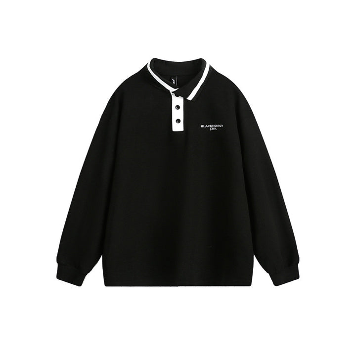 Unisex Oversize Polo Sweatshirt with Contrast Button Placket and Ribbed Cuffs Mune Fashion