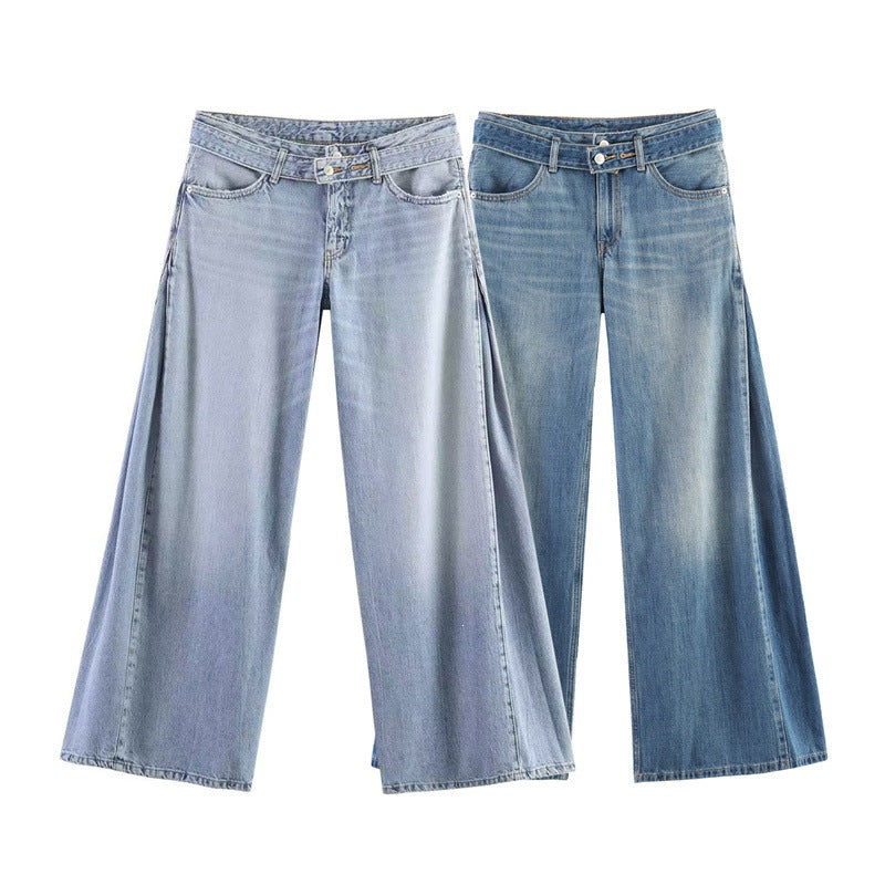 Women's High-Waisted Wide Jeans Culotte with Side Panel Inserts Mune Fashion