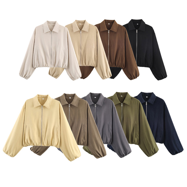 Women's short jacket in Harrington style with polka dot pattern, balloon sleeves, and elastic hem Mune Fashion