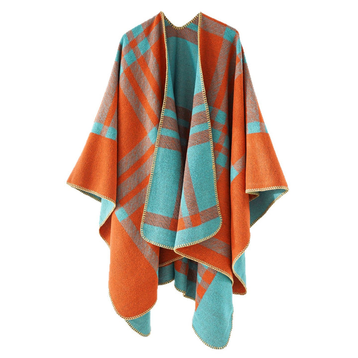 Women Reversible Oversized Cape Poncho made of Wool Blend with Decorative Rolled Edge Mune Fashion