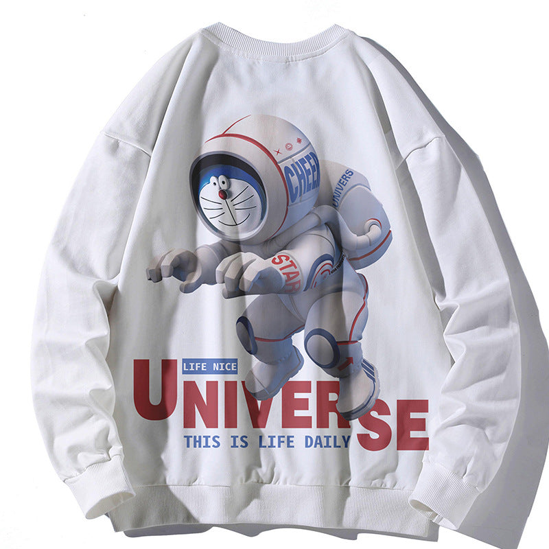Unisex Oversize Pullover with Cartoon Astronaut Front Print, Round Neck and Ribbed Cuffs Mune Fashion