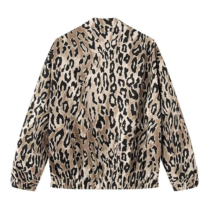 Ladies nan lightweight bomber jacket in leopard pattern with zipper and elastic cuffs Mune Fashion
