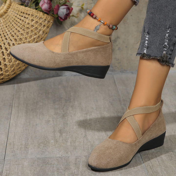 Ladies Slip-on Wedge Ballerina with Low Wedge Heel and Padded Comfort Insole Mune Fashion