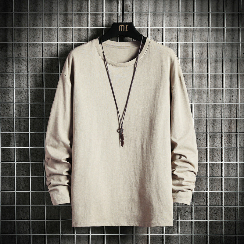 Men's Casual Cotton Basic Long Sleeve Shirt with Round Neck, Relaxed Fit and Reinforced Hem Processing Mune Fashion