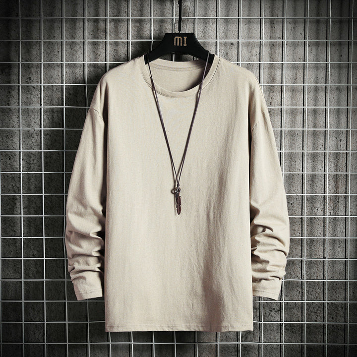Men's Casual Cotton Basic Long Sleeve Shirt with Round Neck, Relaxed Fit and Reinforced Hem Processing Mune Fashion