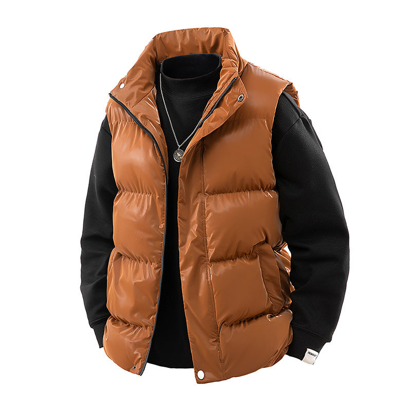 Men's Shiny Quilted Stand Collar Vest with Thermal Filling Mune Fashion