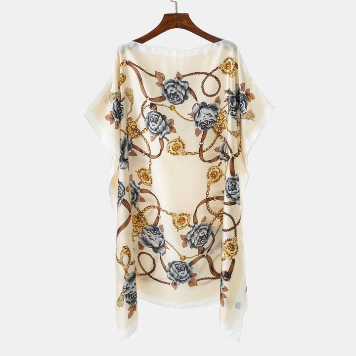 Women's Silk Look Kaftan Wrap with Floral Ornament Print Mune Fashion