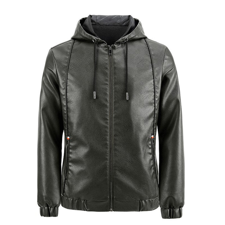 Men's Stylish Faux Leather Hoodie Jacket Mune Fashion