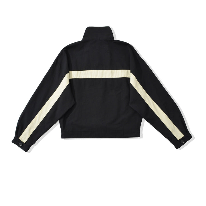 Women Cropped Oversize Training Jacket with Stand-up Collar and Contrast Stripes Mune Fashion