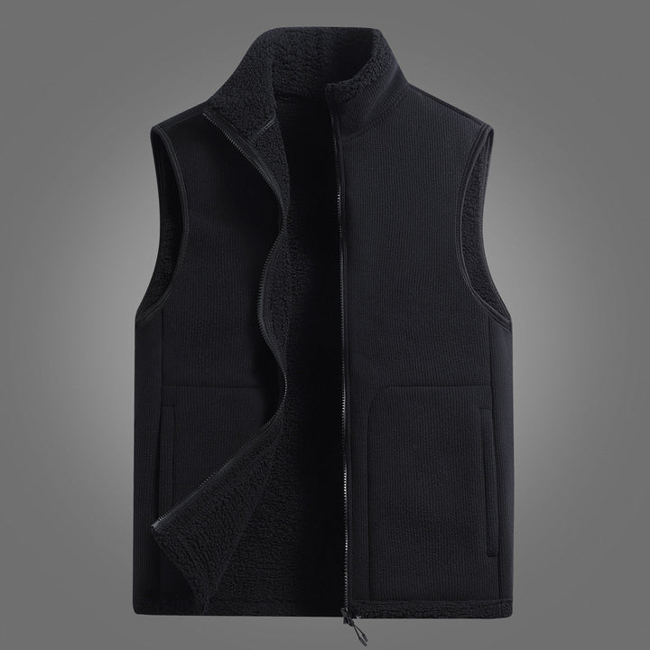 Unisex Sleeveless Fleece Vest with Teddy Lining Ribbed Structure and Stand-Up Collar Mune Fashion
