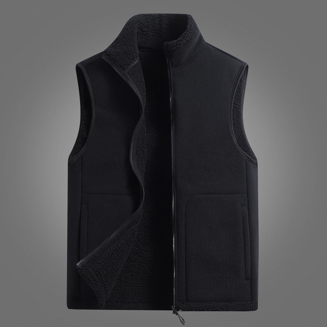 Women's Lightweight Sherpa Layered Vest with Ribbed Exterior Material, High Stand Collar and Front Pockets Mune Fashion