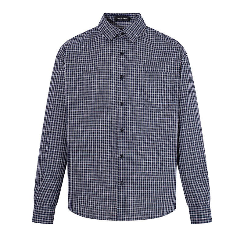 Men's Checked Long Sleeve Shirt in Relaxed Fit with Chest Pocket and Kent Collar Mune Fashion