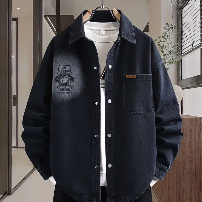 Men's Oversized Denim Shirt Jacket in Relaxed Worker Style with Chest Pocket and Snap Buttons Mune Fashion