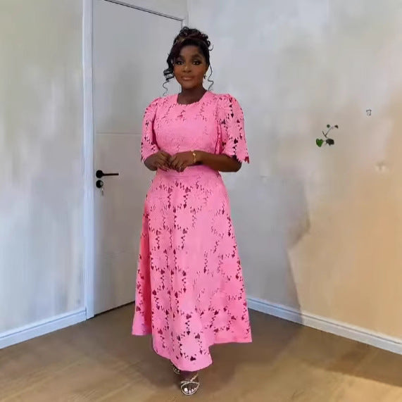 Ladies two-piece guipure lace set with cropped blouse and flared midi skirt Mune Fashion