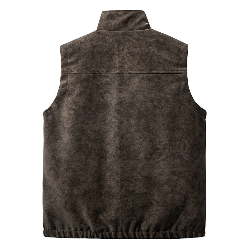 Men's utility vest in velour look with stand-up collar, multi pockets, and full zip Mune Fashion