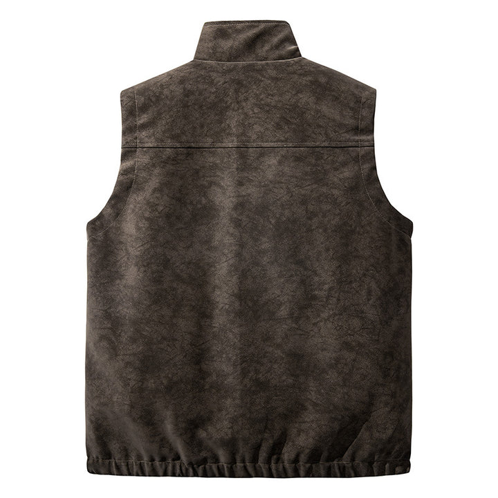 Men's utility vest in velour look with stand-up collar, multi pockets, and full zip Mune Fashion