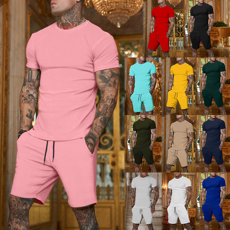 Men's slim Jersey set with round neck shirt and elastic drawstring shorts Mune Fashion