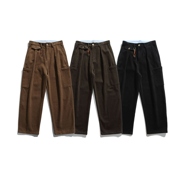 Men's Corduroy Cargo Pants with High Waist, Wide Leg and Flap Pockets Mune Fashion