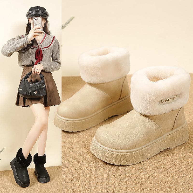 Women's Cozy Platform Ankle Boots with Faux Fur Collar and Non-Slip Rubber Sole Mune Fashion