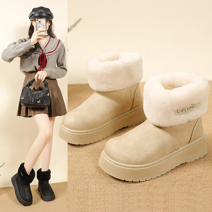 Women's Cozy Platform Ankle Boots with Faux Fur Collar and Non-Slip Rubber Sole Mune Fashion