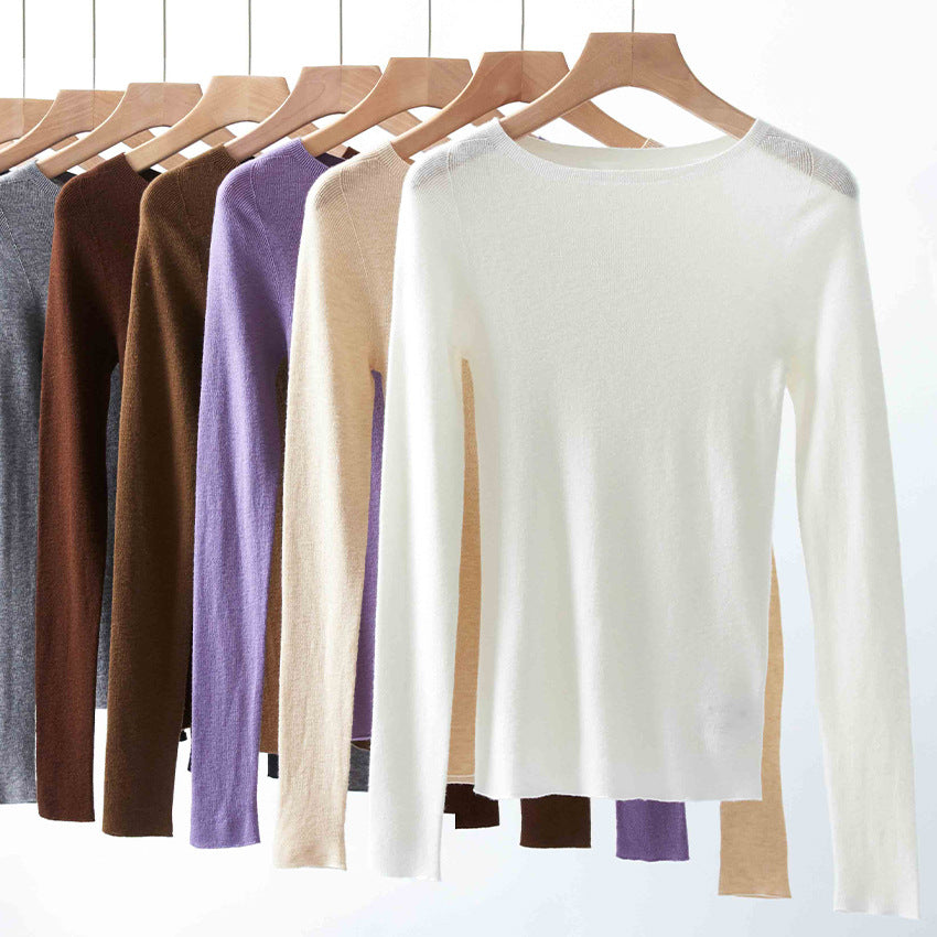 Women Fine Long Sleeve Fine Knit Sweater with Boat Neck and Figure-Hugging Fit Mune Fashion