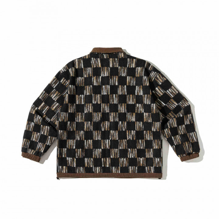 Unisex Boxy Overshirt Jacket with Cord Collar, Geometric Jacquard Pattern and Flap Pockets Mune Fashion