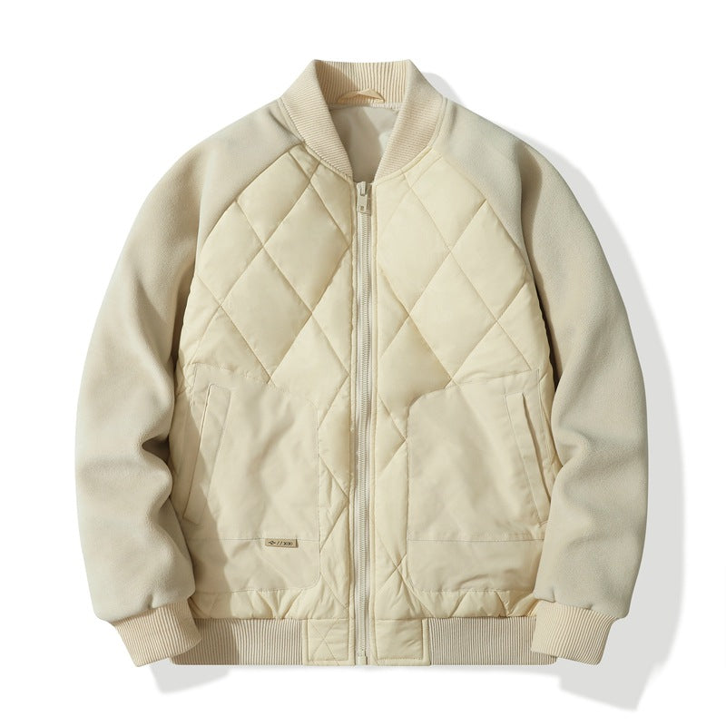 Men's Quilted Bomber Jacket with Fleece Sleeves and Utility Pockets Mune Fashion