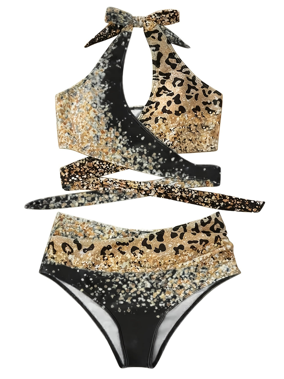 Women's High-Waisted Bikini Set with Playful Knot and Shimmering Accents Mune Fashion
