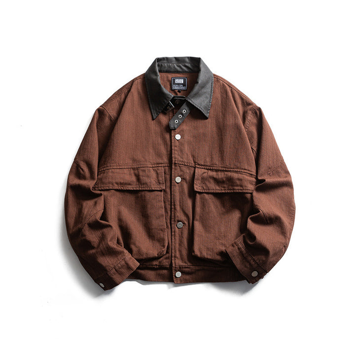 Men's robustly cut canvas blouson jacket with contrasting corduroy collar and double flap pockets Mune Fashion
