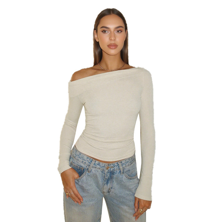 Women Asymmetrical Off-Shoulder Long Sleeve Top with Fitted Cut Mune Fashion