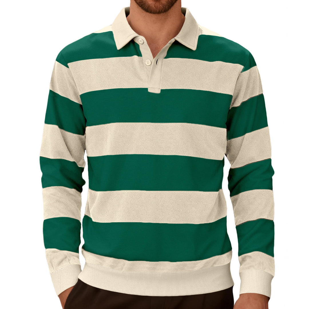 Men's striped rugby polo with a Kent collar, two-button placket, and ribbed hem Mune Fashion