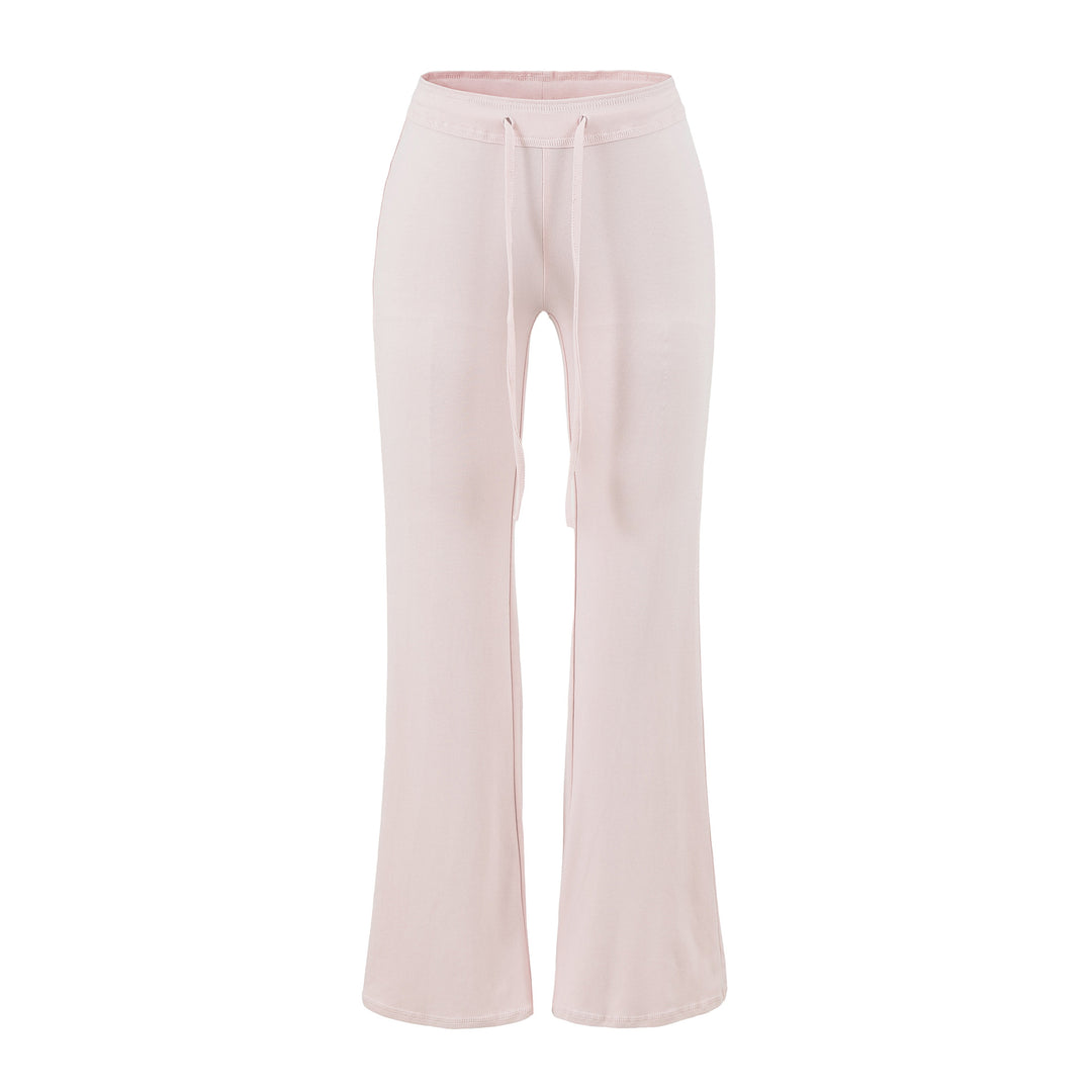 Women's Flowing Jersey Pants with High Waist, Drawstring and Flared Leg Mune Fashion