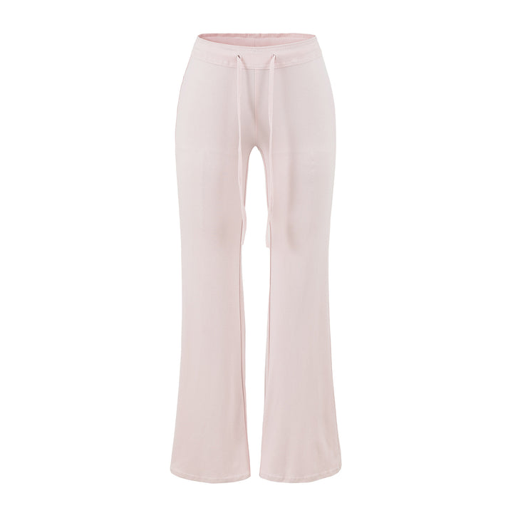 Women's Flowing Jersey Pants with High Waist, Drawstring and Flared Leg Mune Fashion