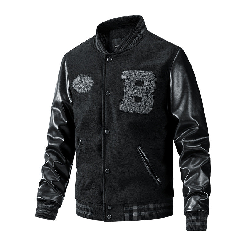 Men's college jacket made of wool blend with reinforced leather sleeves Mune Fashion