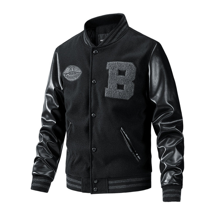 Men's college jacket made of wool blend with reinforced leather sleeves Mune Fashion